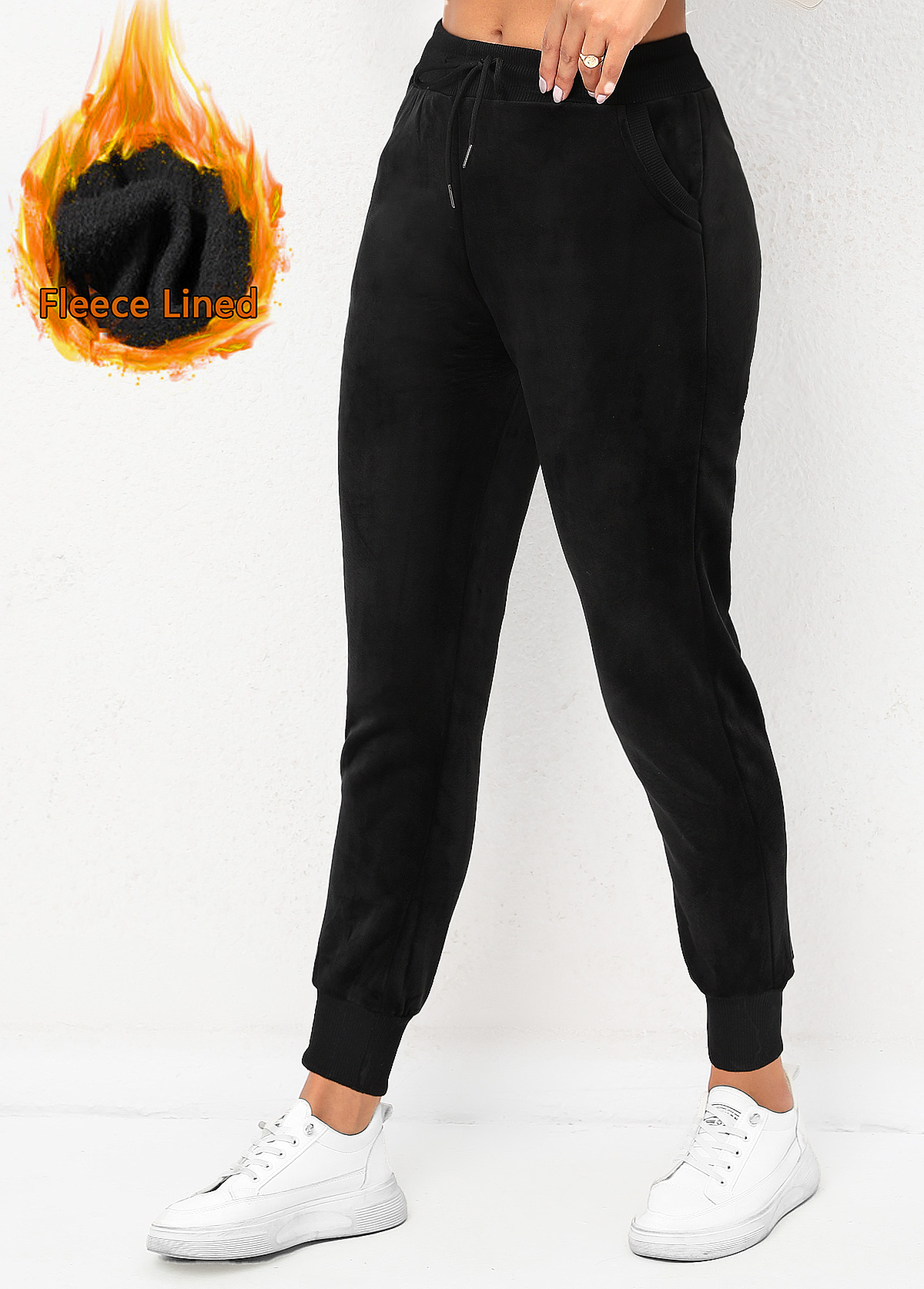 Black Drawastring Pocket High Waisted Jogger Pants