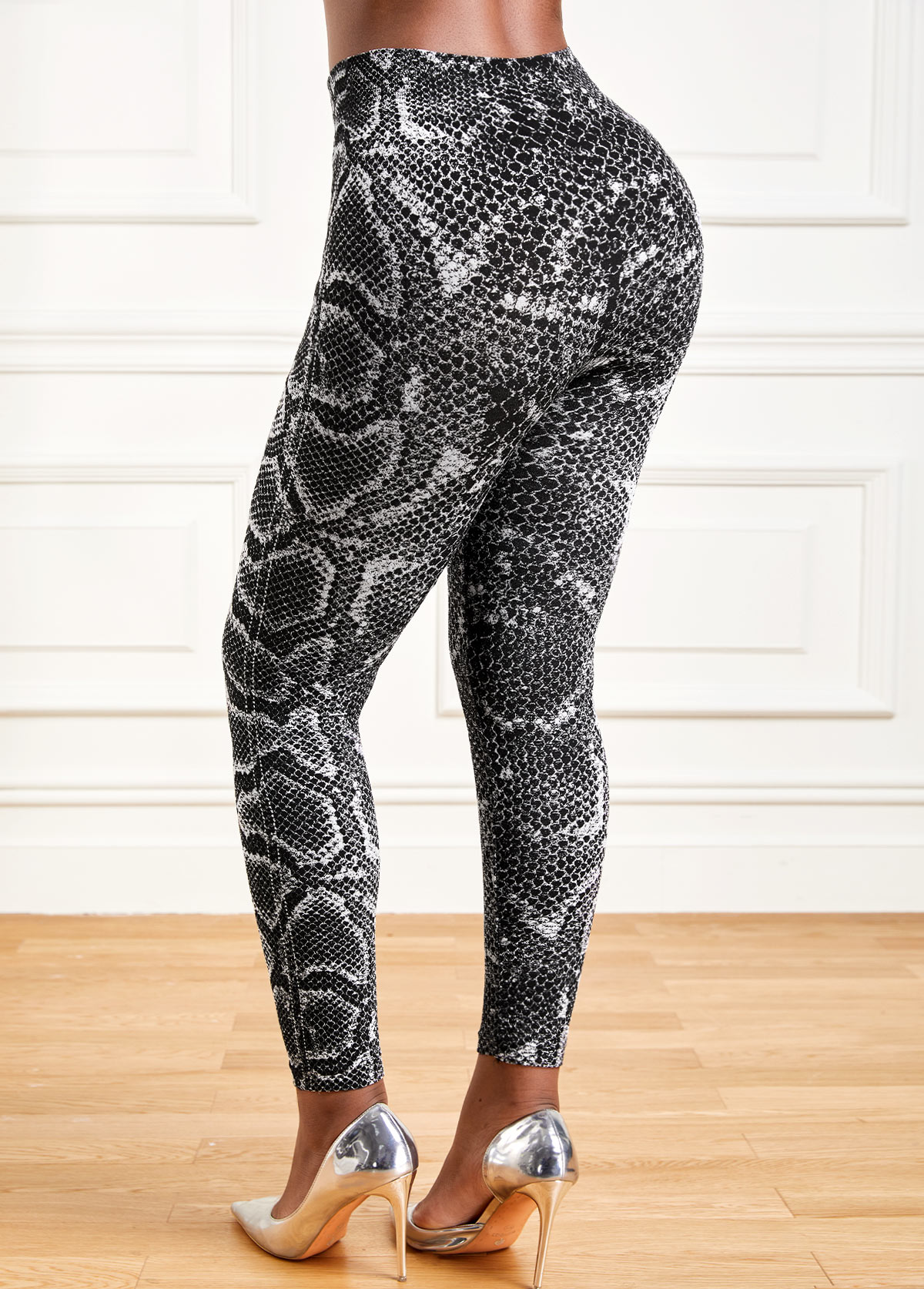 Snakeskin Print Grey High Waisted Leggings