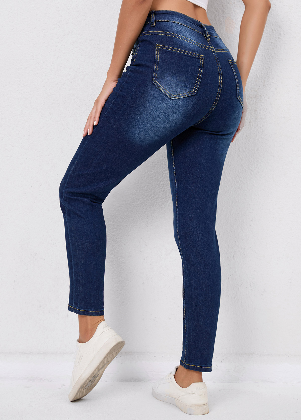 Skinny Pocket Denim Blue Zipper Fly Jeans